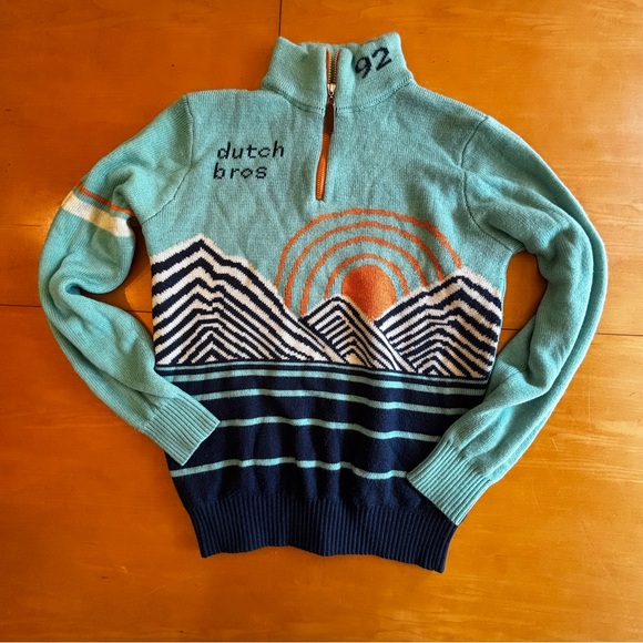Dutch Bros 92  M sunrise turquoise quarter zip pullover sweater - Picture 1 of 7
